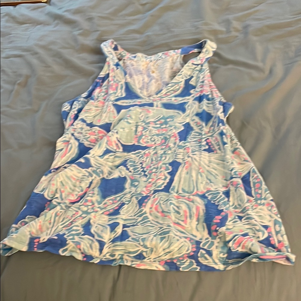 Lilly Pulitzer Asymmetrical Blue and Pink Tank Top